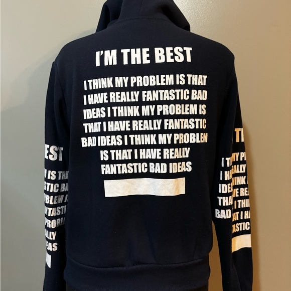 Navy Zip-Up Hoodie with White Text - Picture 2 of 2